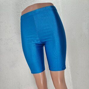 Shiny Blue Spandex Workout Shorts Vintage 80s Gear Unisex Sz Small